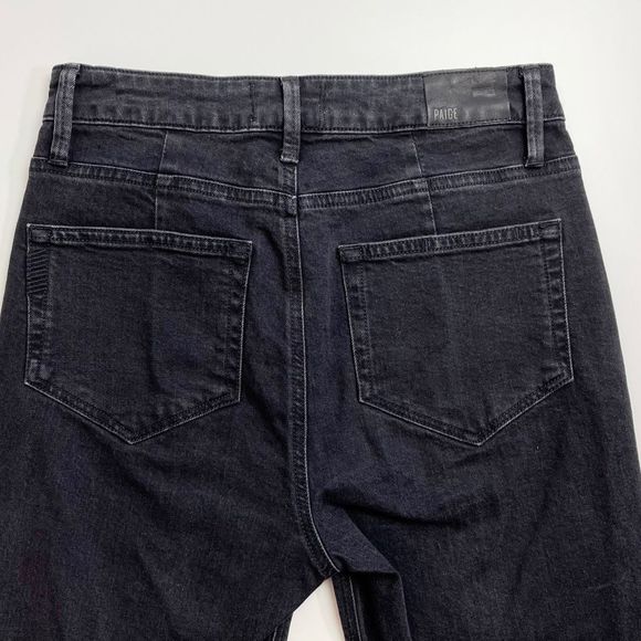 PAIGE Sarah Slim Leg High Rise Ankle Jean Zip Pockets Raw Hem Virgo Black 27 - Picture 4 of 9